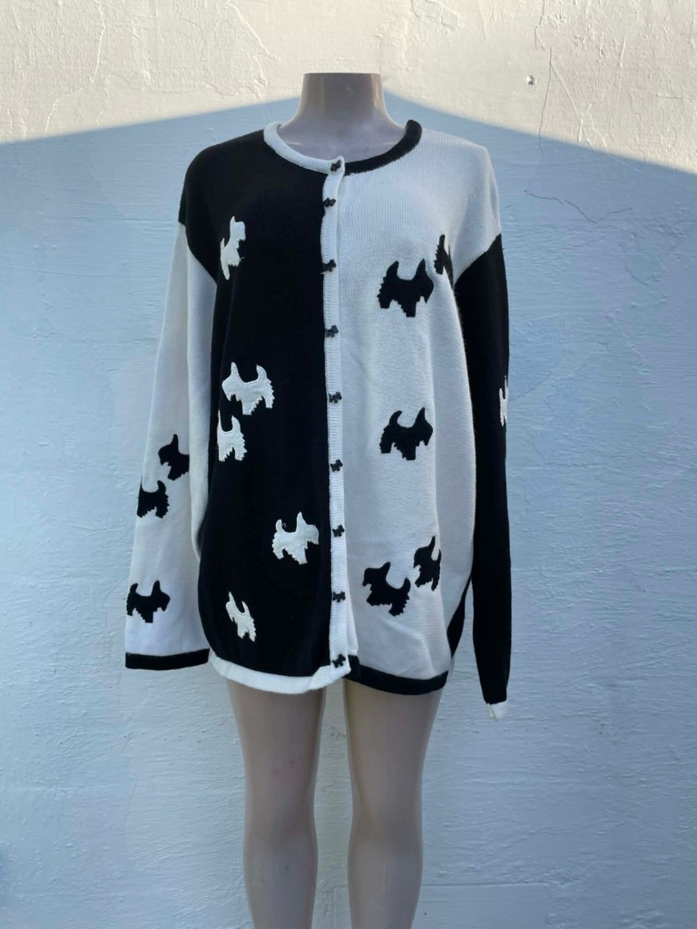 Marisa Christina Black & White Dog Pattern Button-Front Cardigan
